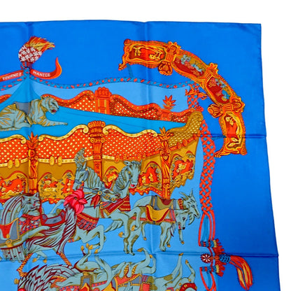 Hermes Carre 90 Tournez Manege Annie Fevre Silk Scarf Blue — view 5