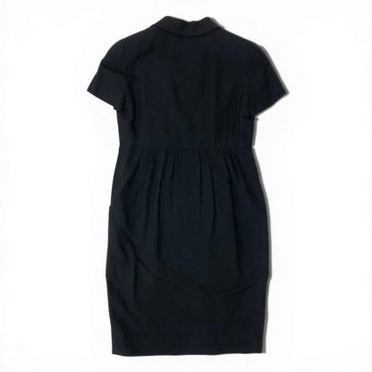 Chanel C Vintage Short Sleeve Dress Gold Button CC Logo Black 42 — view 3