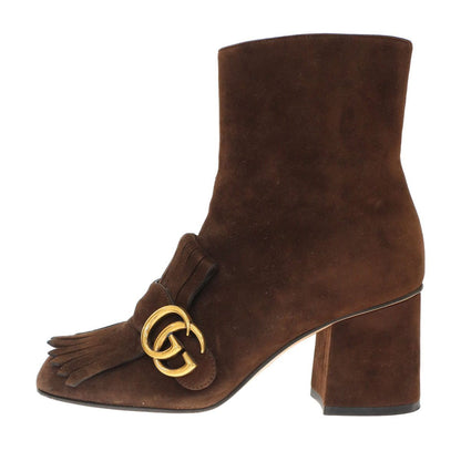 Gucci GG Marmont Fringe Suede Leather Ankle Boots Brown — view 2