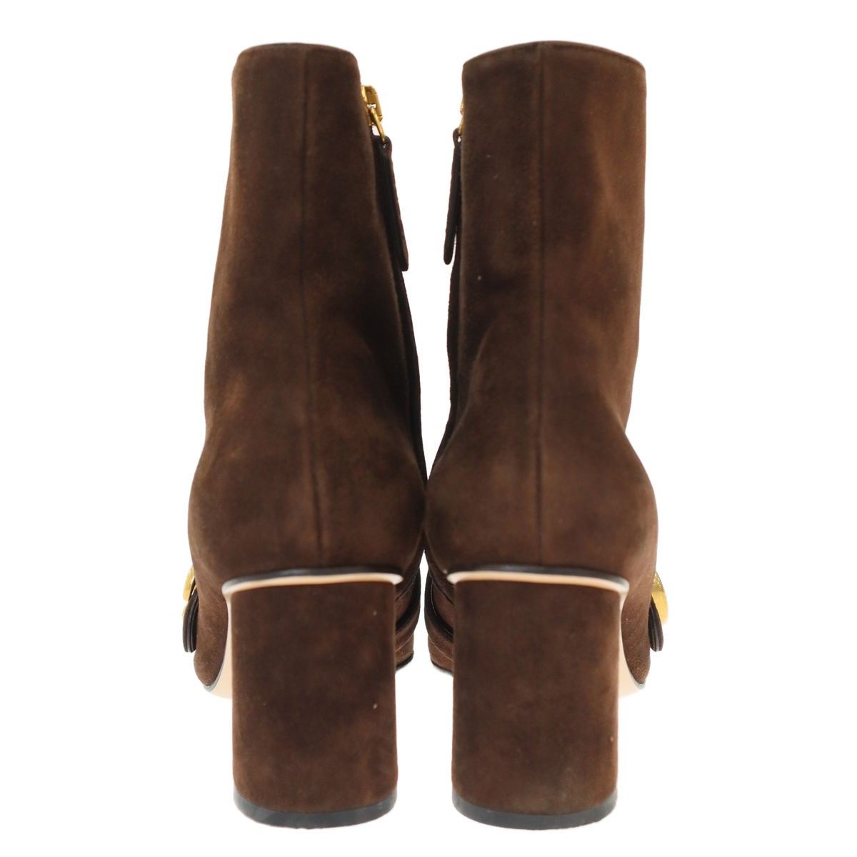Gucci GG Marmont Fringe Suede Leather Ankle Boots Brown — view 3