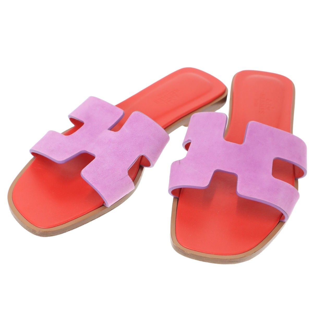 Hermes Oran Leather Sandals Purple Red