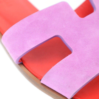 Hermes Oran Leather Sandals Purple Red — view 8