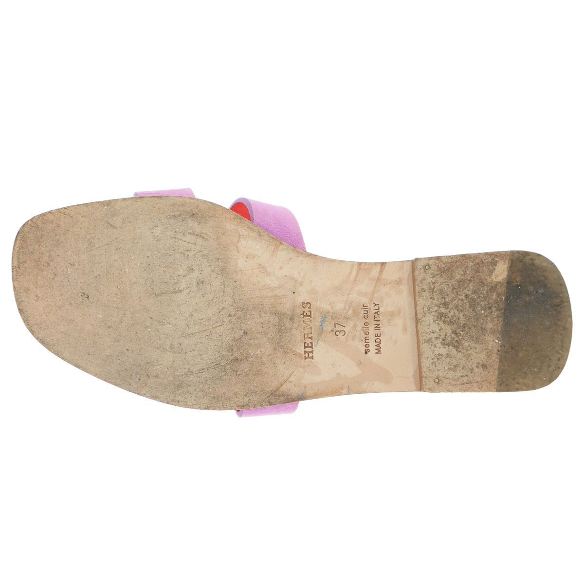 Hermes Oran Leather Sandals Purple Red — view 4