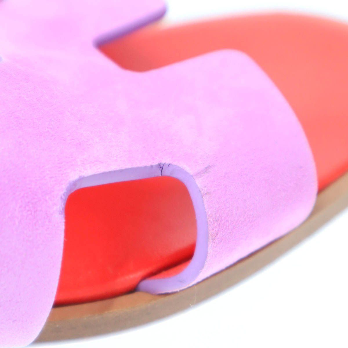 Hermes Oran Leather Sandals Purple Red — view 7