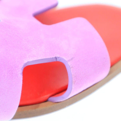 Hermes Oran Leather Sandals Purple Red — view 7