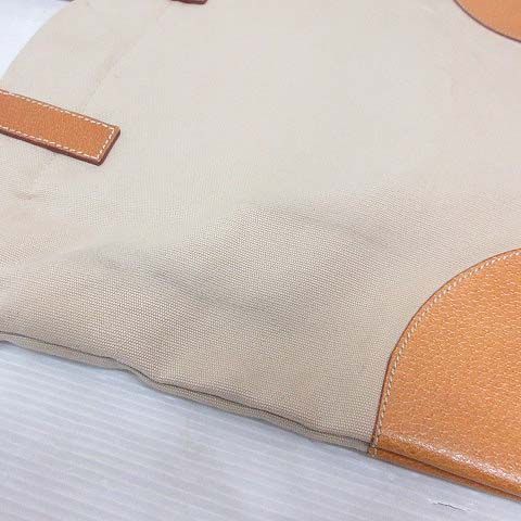Prada Canvas Leather Tote Bag Beige Yellow Triangle Plate Logo — view 6