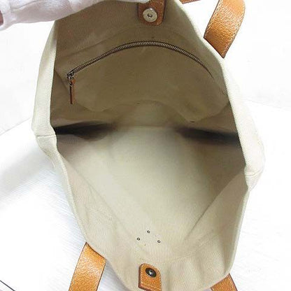 Prada Canvas Leather Tote Bag Beige Yellow Triangle Plate Logo — view 4