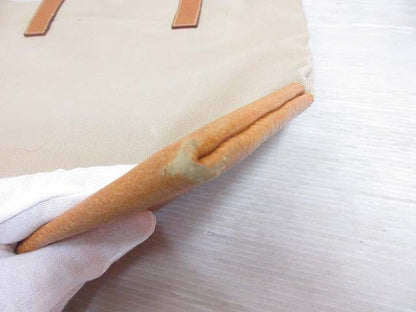 Prada Canvas Leather Tote Bag Beige Yellow Triangle Plate Logo — view 8