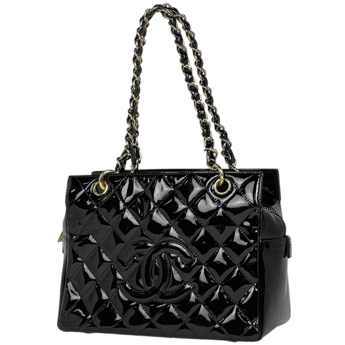 Chanel Tote Bag CC Logo Patent Leather Black