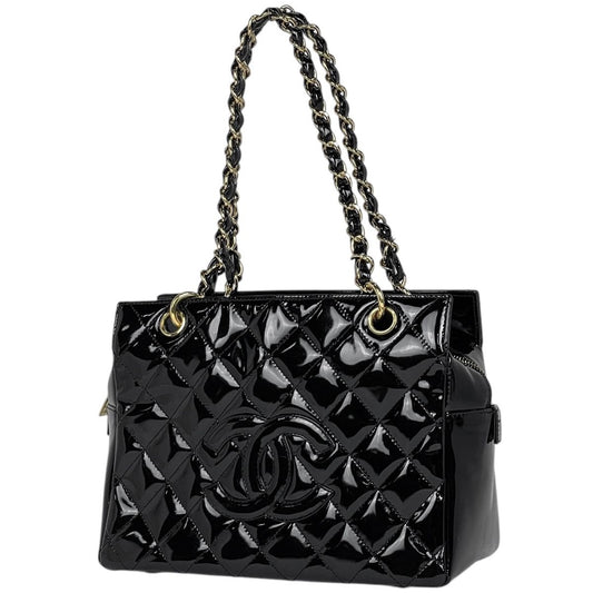 Chanel Tote Bag CC Logo Patent Leather Black