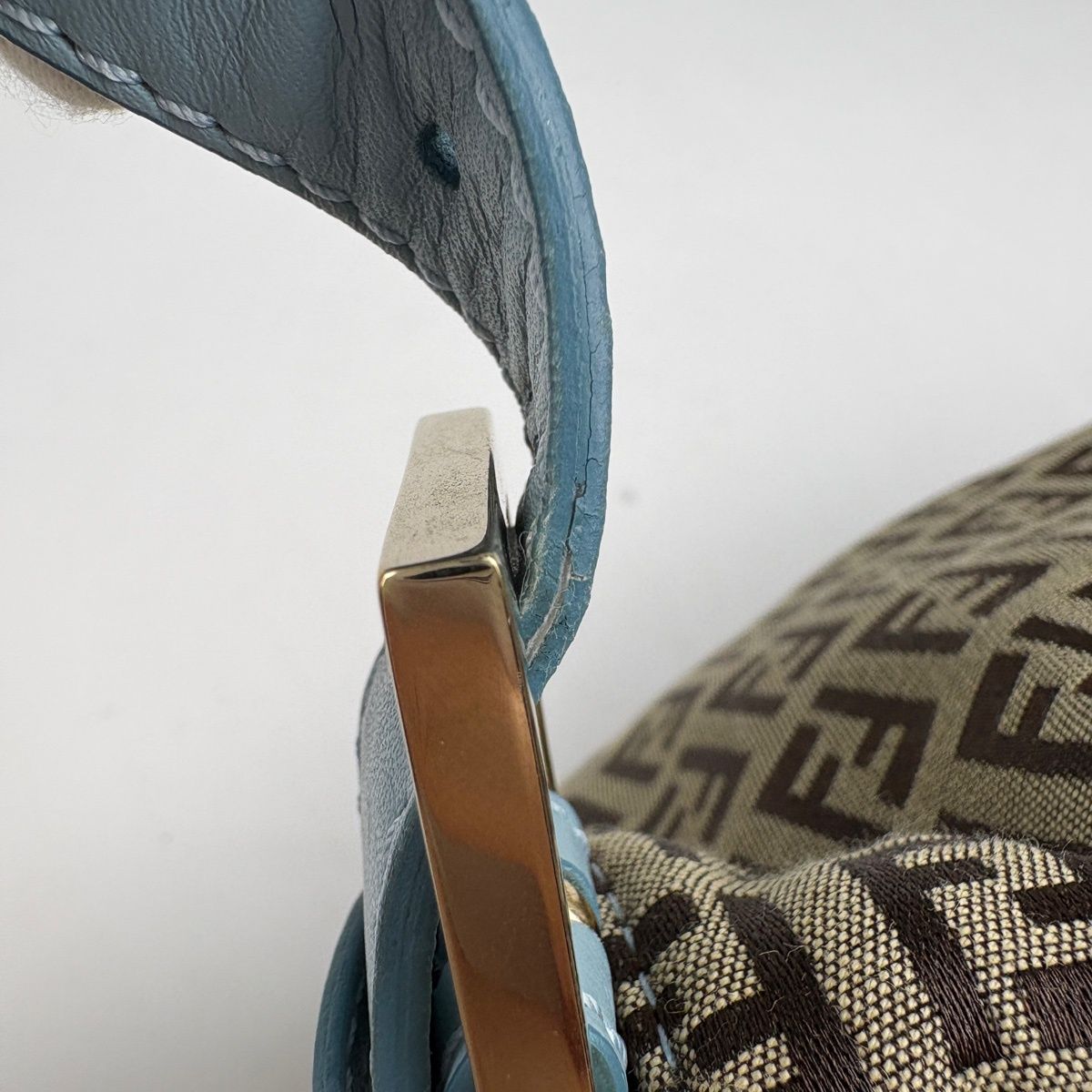 Fendi Shoulder Bag Zucchino Pattern Mamma Baguette Canvas Beige Light Blue — view 7