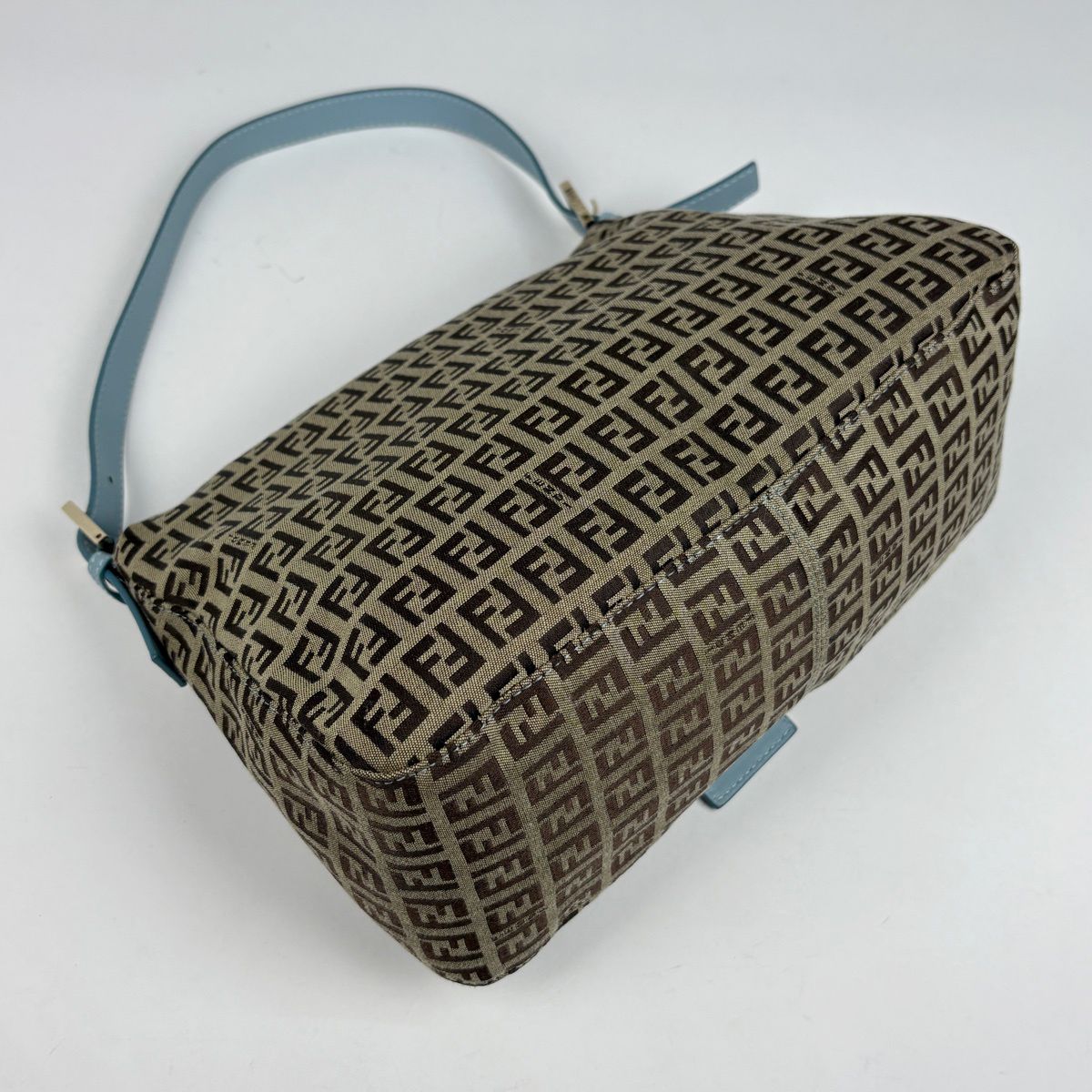 Fendi Shoulder Bag Zucchino Pattern Mamma Baguette Canvas Beige Light Blue — view 2