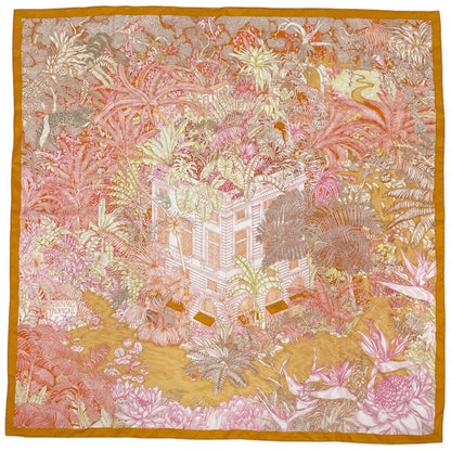 Hermes Carre 90 Favbovrg Tropical Scarf Faubourg Silk Orange Multicolor