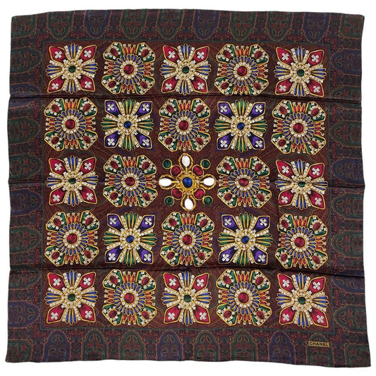 Chanel Scarf Bijou Silk Red Multicolor