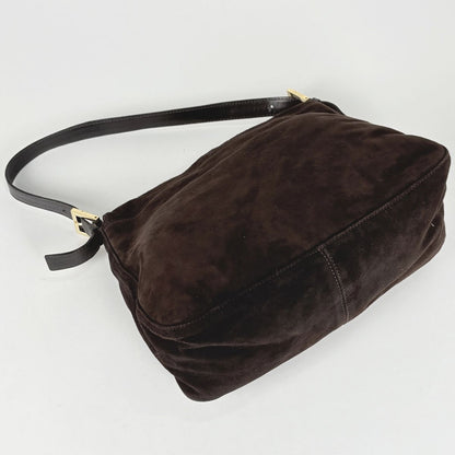 Fendi Shoulder Bag Zucca Logo Mamma Baguette Suede Dark Brown — view 2