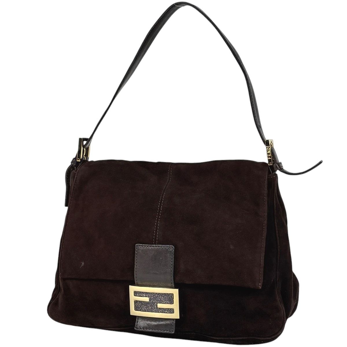 Fendi Shoulder Bag Zucca Logo Mamma Baguette Suede Dark Brown