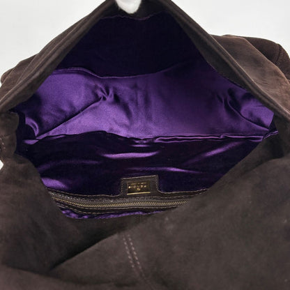 Fendi Shoulder Bag Zucca Logo Mamma Baguette Suede Dark Brown — view 7