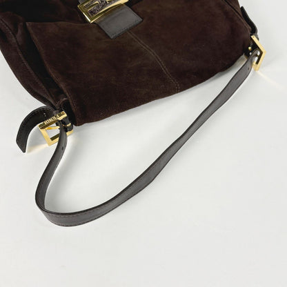 Fendi Shoulder Bag Zucca Logo Mamma Baguette Suede Dark Brown — view 6