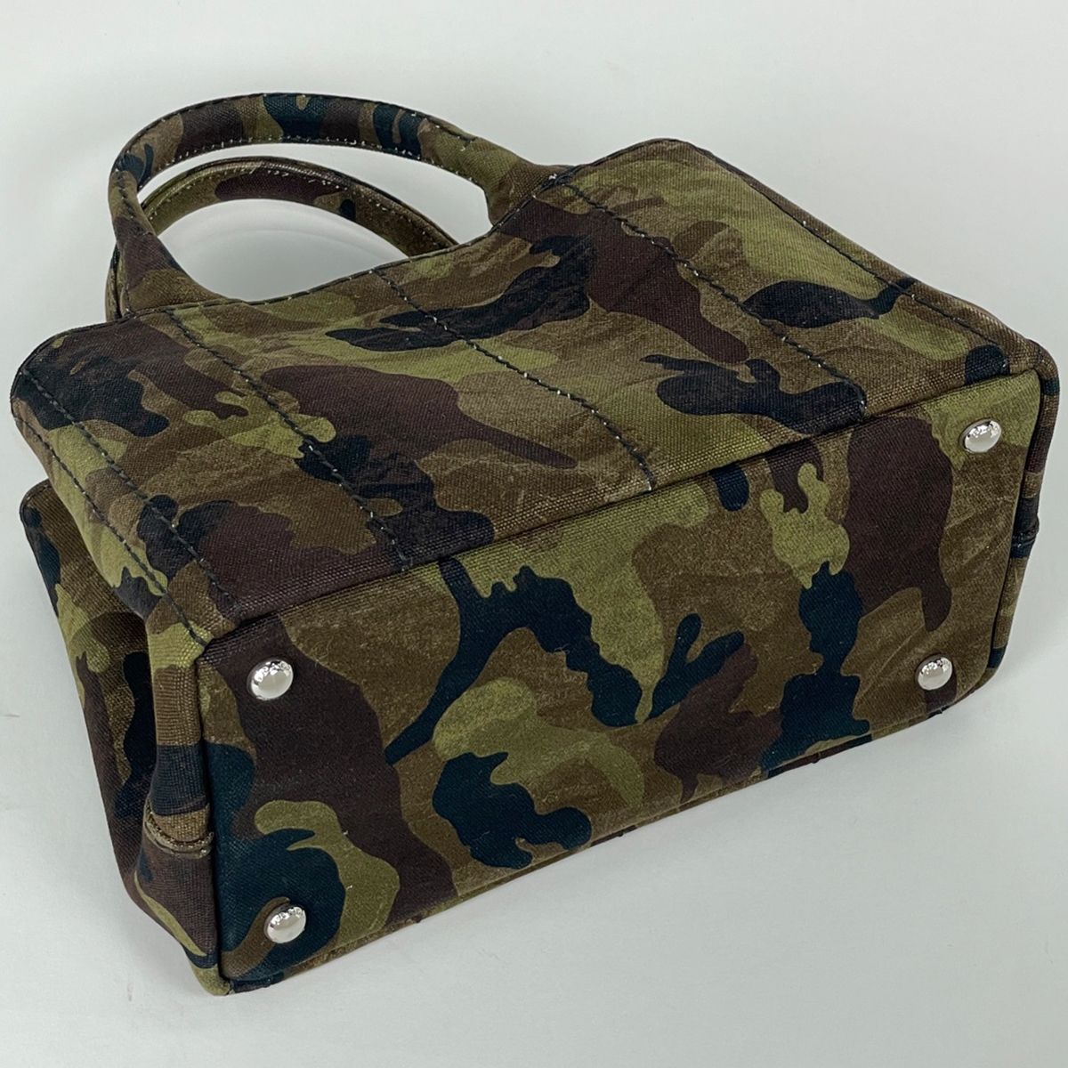 Prada Canapa Tote Bag 2-Way Mini Camouflage Canvas Green Brown — view 2