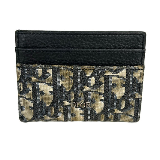 Dior Card Case Oblique Montaigne Black Beige Leather