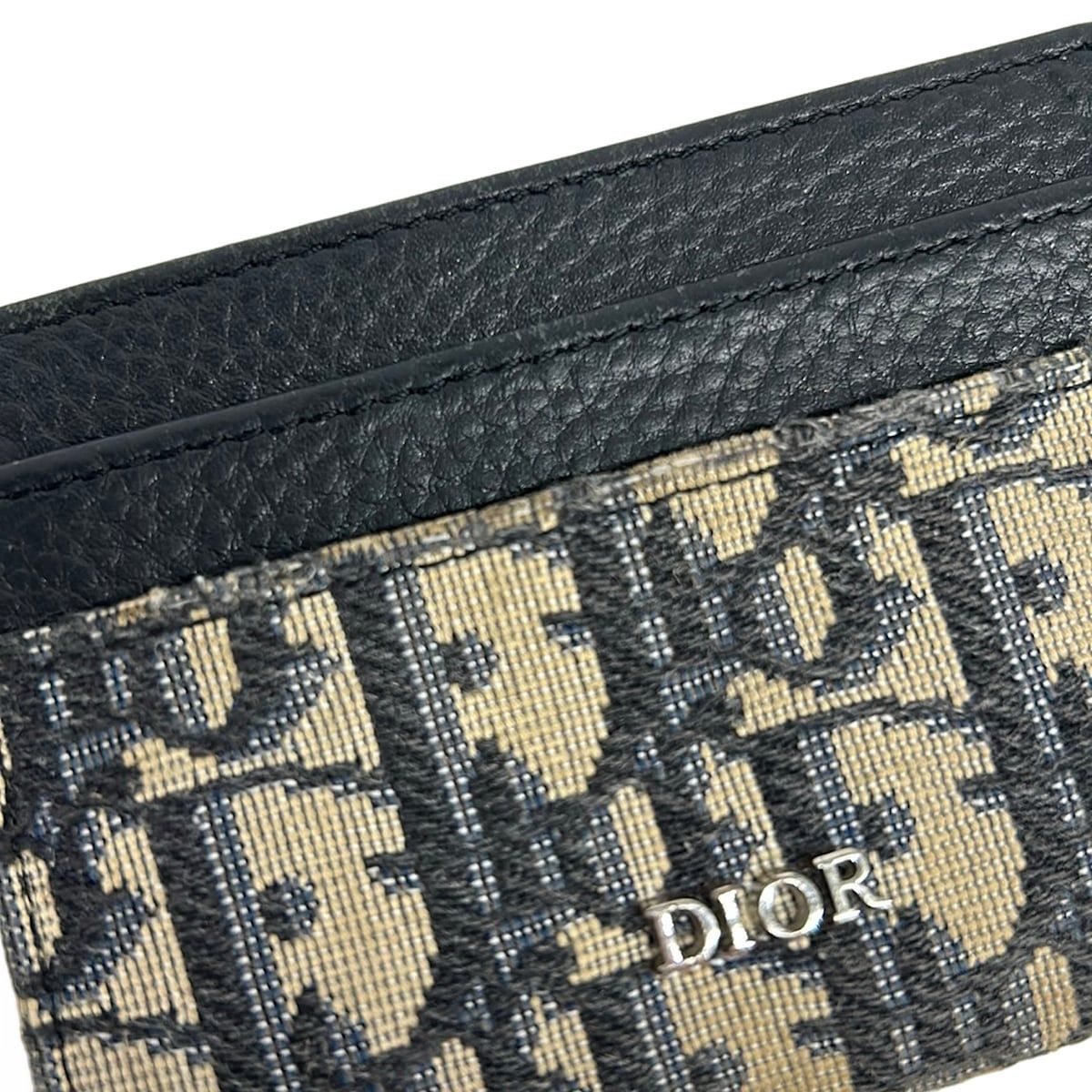 Dior Card Case Oblique Montaigne Black Beige Leather — view 5