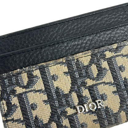 Dior Card Case Oblique Montaigne Black Beige Leather — view 5