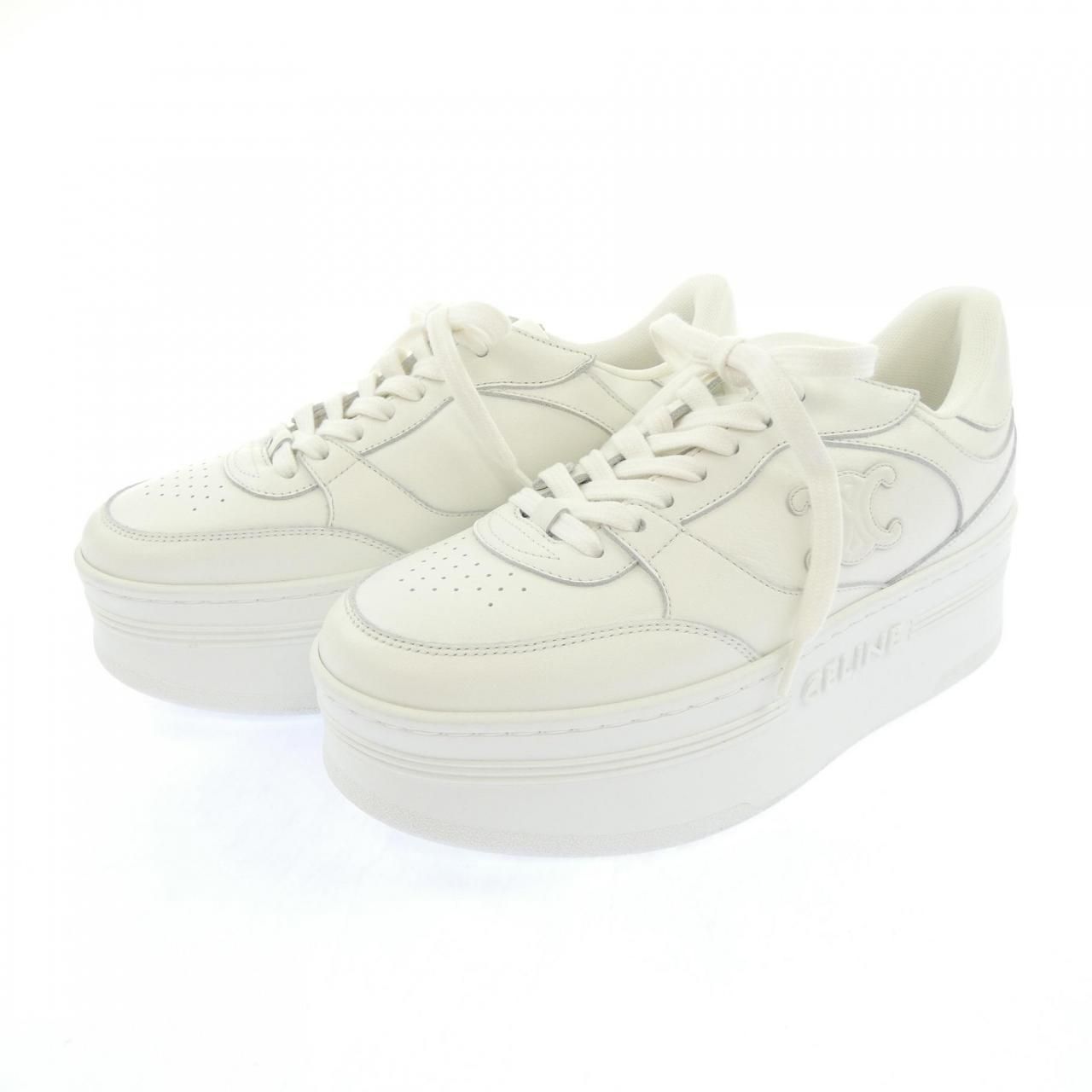 Celine Triomphe Block Wedge Sneakers with Patch — view 3
