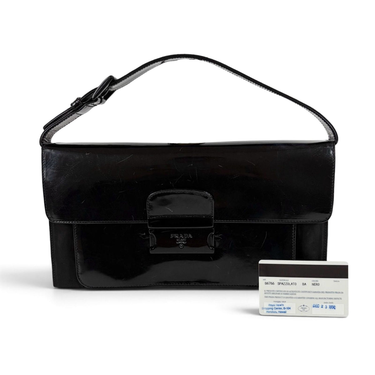 Prada Tessuto Nylon Mirror Calf Leather Hand Bag Handbag Black