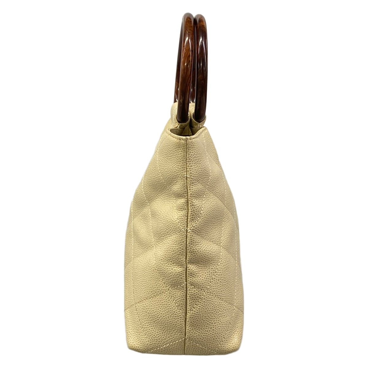 Chanel Handbag Quilted Beige Wood Handle — view 2