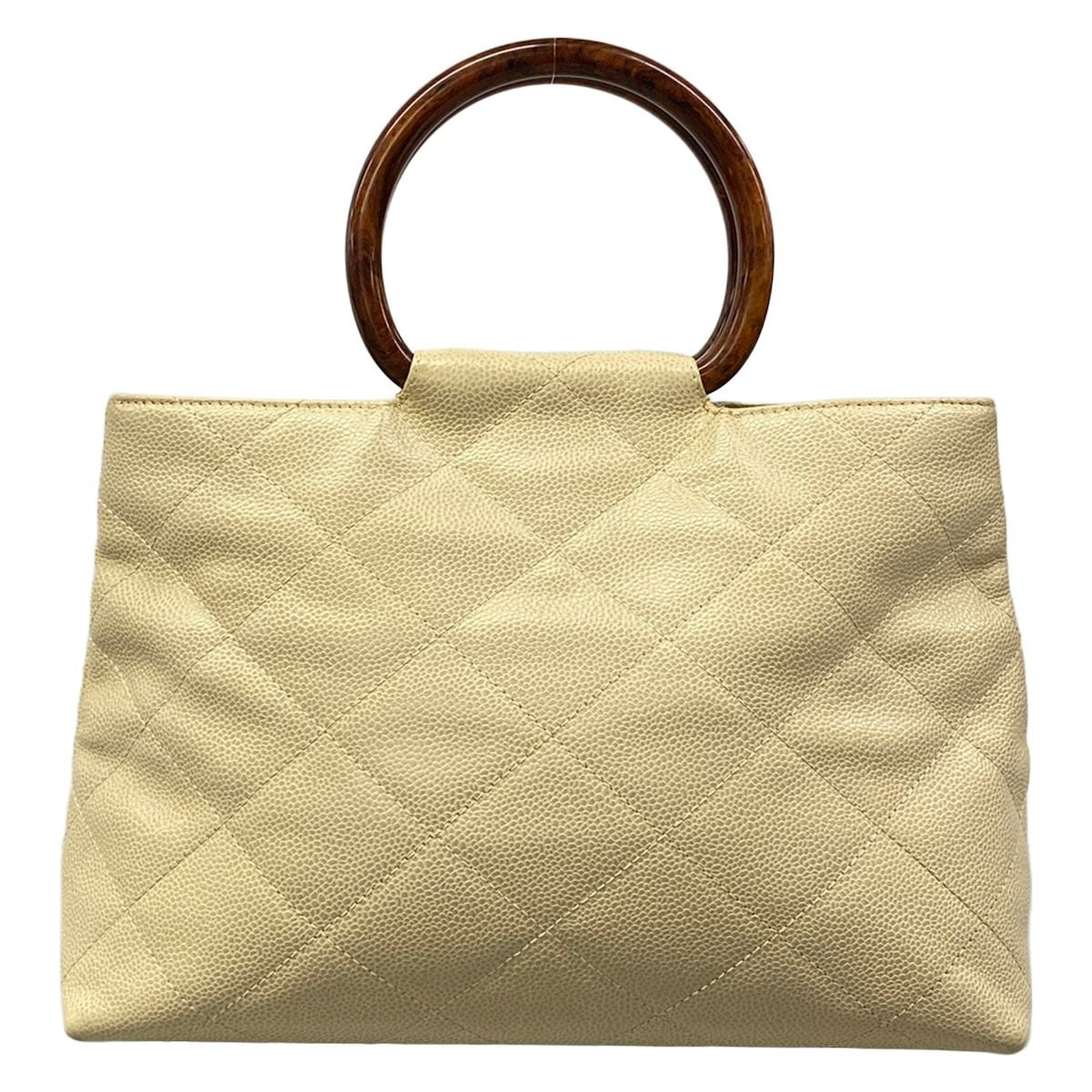 Chanel Handbag Quilted Beige Wood Handle — view 3