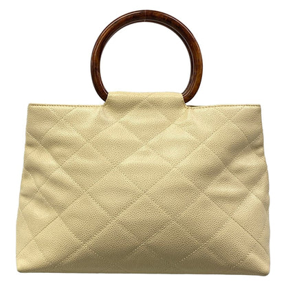 Chanel Handbag Quilted Beige Wood Handle — view 3