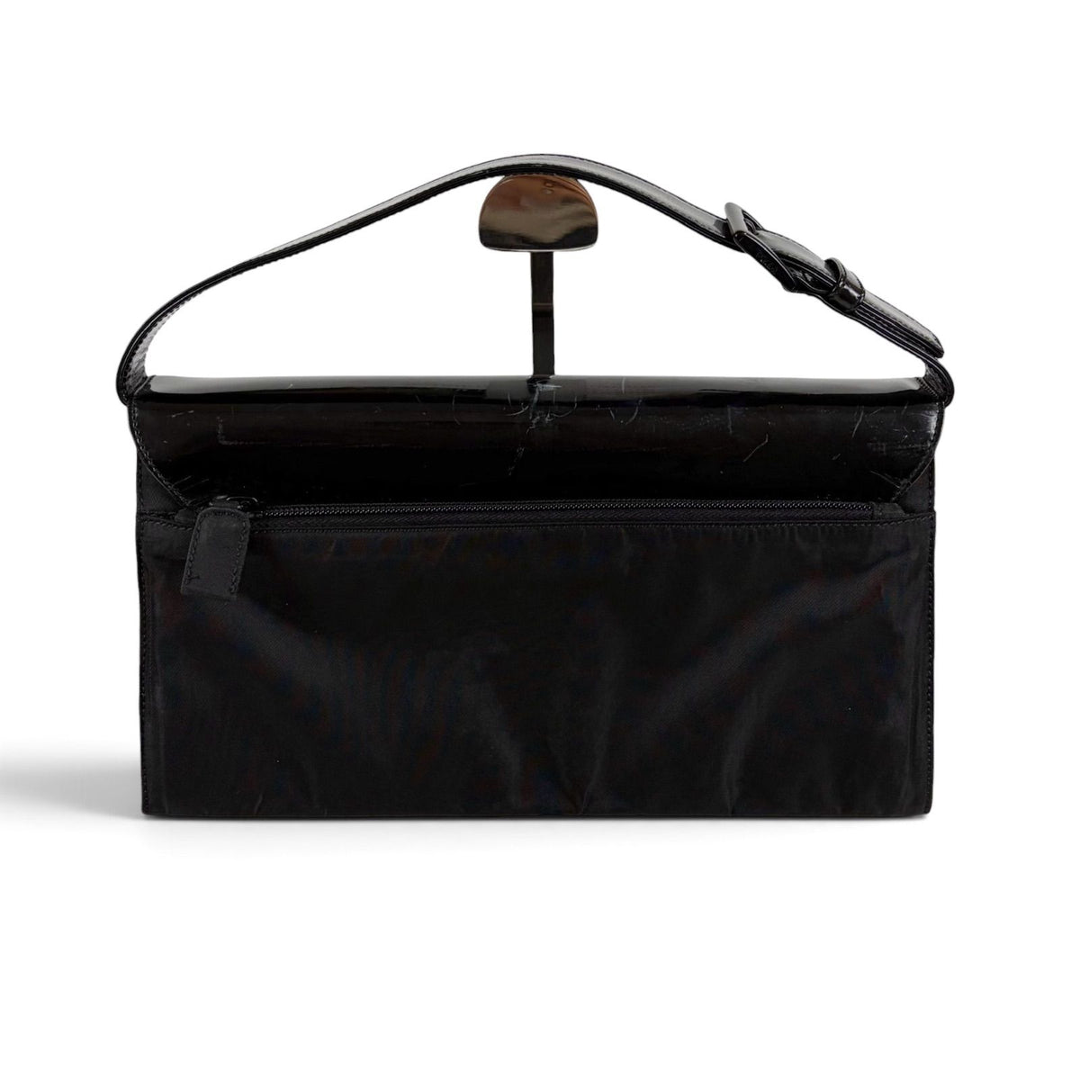 Prada Tessuto Nylon Mirror Calf Leather Hand Bag Handbag Black — view 3