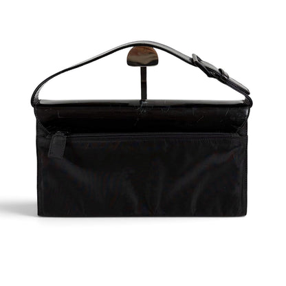 Prada Tessuto Nylon Mirror Calf Leather Hand Bag Handbag Black — view 3