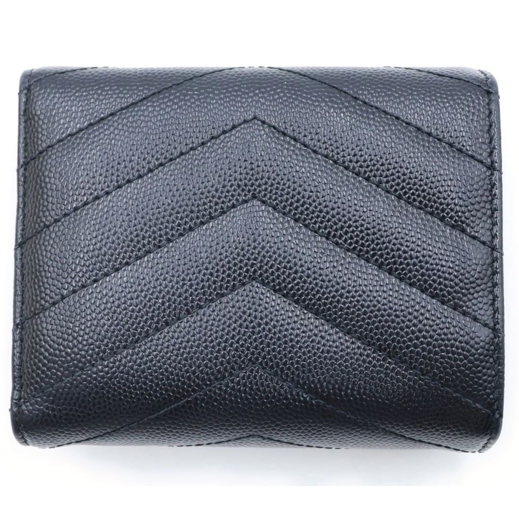 Saint Laurent Monogram Multi Fold Wallet Compact Trifold Leather Gold Black — view 2
