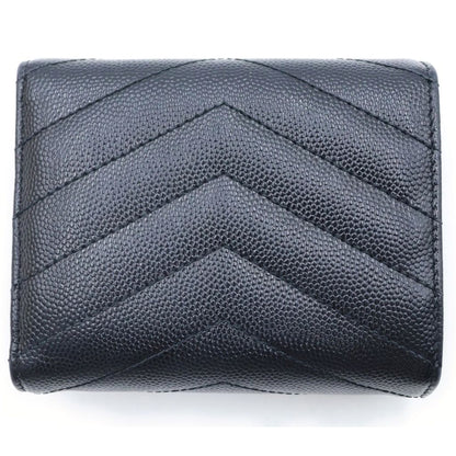 Saint Laurent Monogram Multi Fold Wallet Compact Trifold Leather Gold Black — view 2