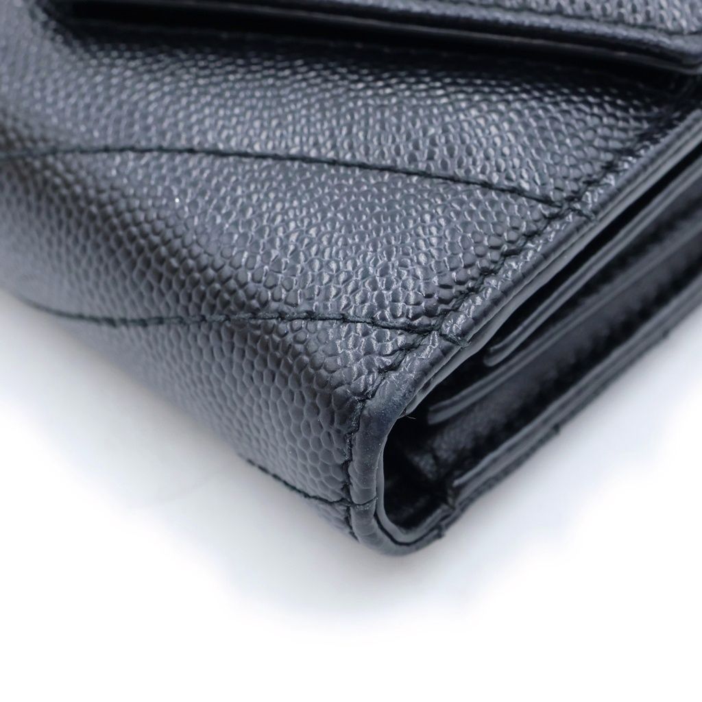 Saint Laurent Monogram Multi Fold Wallet Compact Trifold Leather Gold Black — view 5