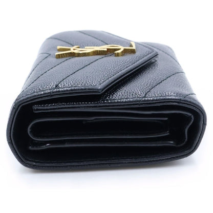 Saint Laurent Monogram Multi Fold Wallet Compact Trifold Leather Gold Black — view 3