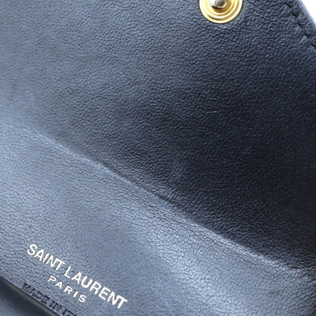 Saint Laurent Monogram Multi Fold Wallet Compact Trifold Leather Gold Black — view 6