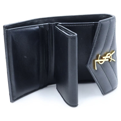 Saint Laurent Monogram Multi Fold Wallet Compact Trifold Leather Gold Black — view 4