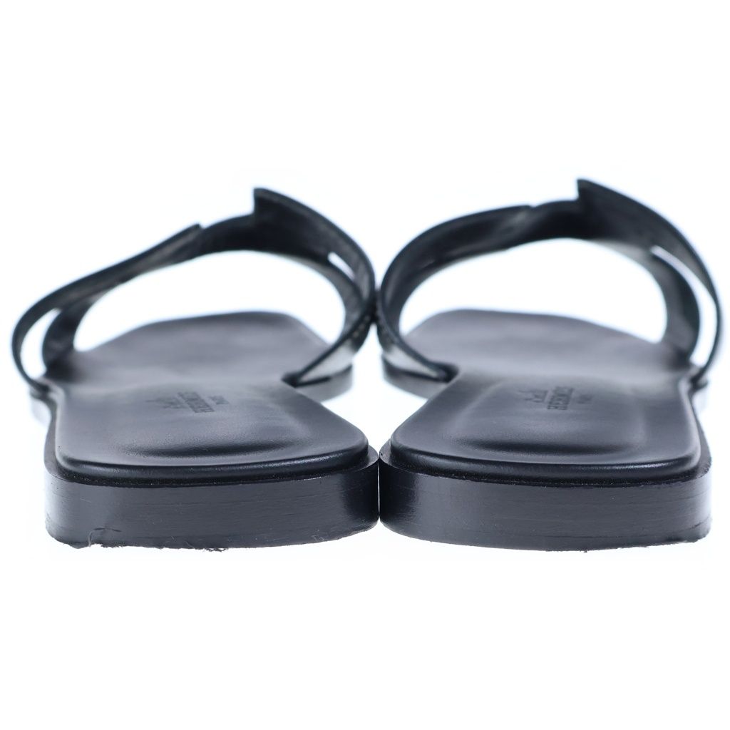 Hermes Oran Leather Sandals Shoes Box Calf Black — view 3