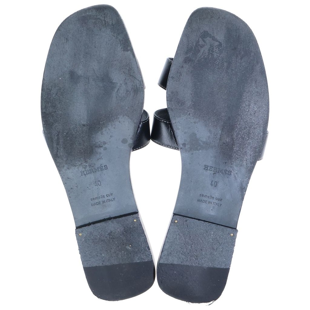 Hermes Oran Leather Sandals Shoes Box Calf Black — view 5