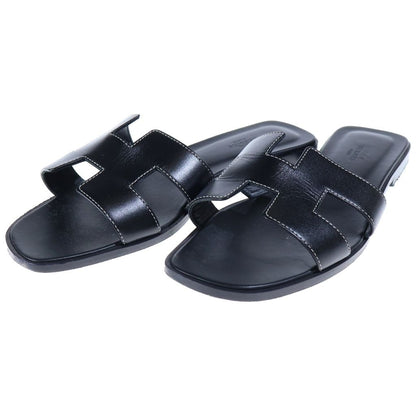 Hermes Oran Leather Sandals Shoes Box Calf Black