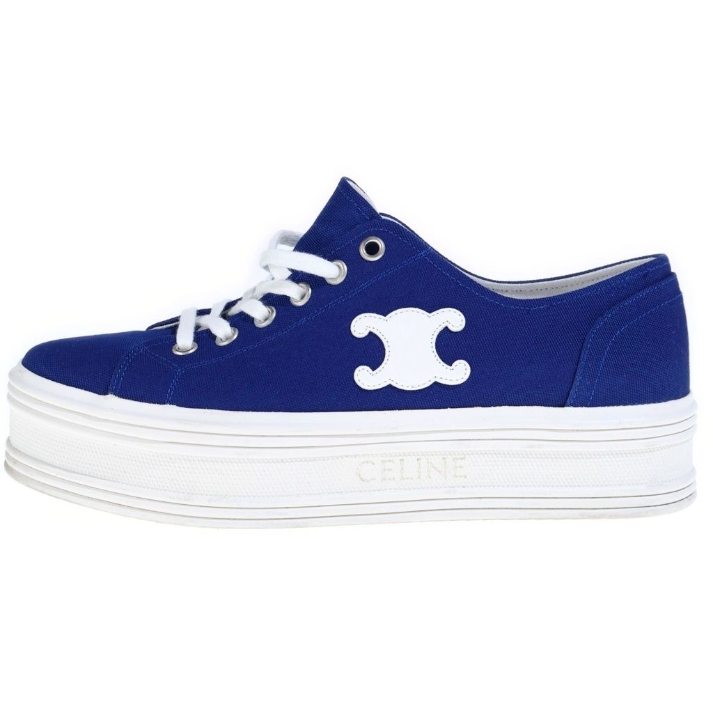 Celine Triomphe Logo Canvas Platform Low-Top Sneakers Blue