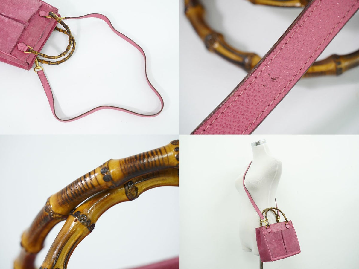 Gucci Bamboo 2-Way Shoulder Bag Pochette Suede Leather Pink — view 6