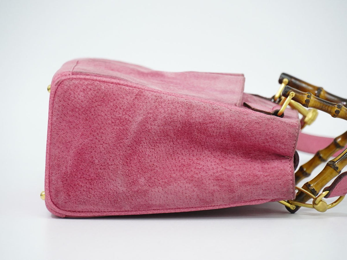 Gucci Bamboo 2-Way Shoulder Bag Pochette Suede Leather Pink — view 4