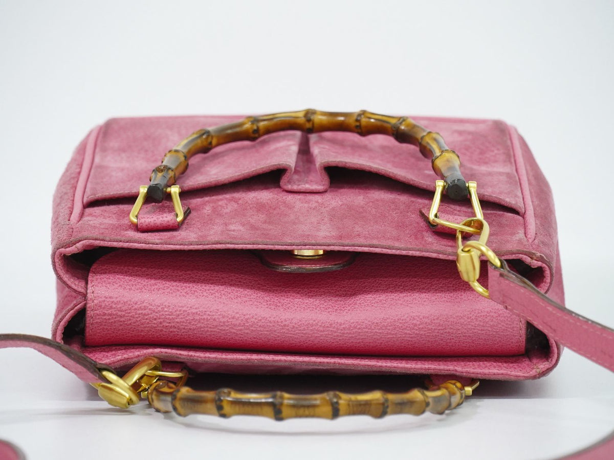 Gucci Bamboo 2-Way Shoulder Bag Pochette Suede Leather Pink — view 5