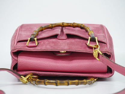 Gucci Bamboo 2-Way Shoulder Bag Pochette Suede Leather Pink — view 5