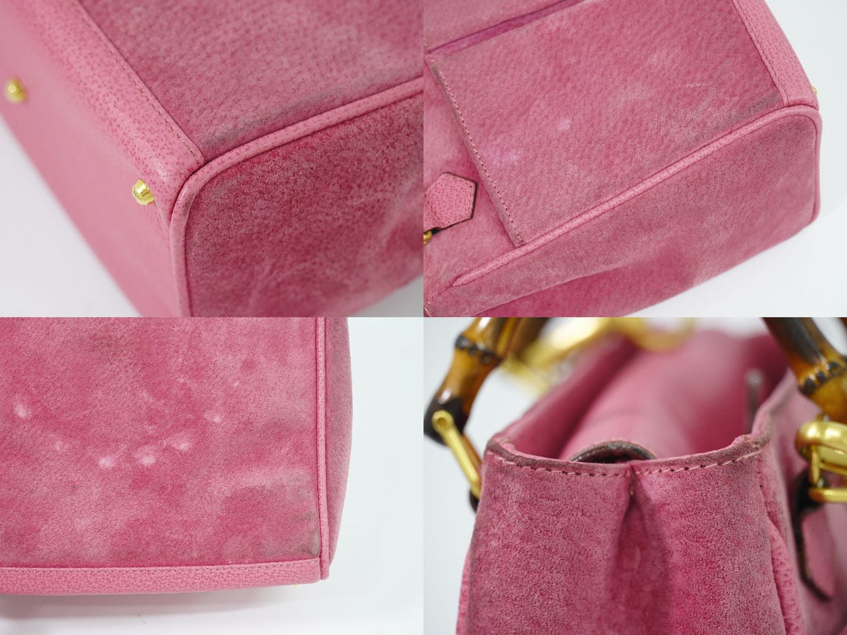 Gucci Bamboo 2-Way Shoulder Bag Pochette Suede Leather Pink — view 7