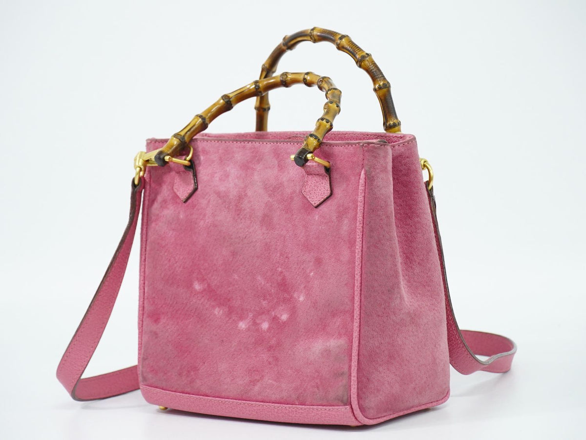 Gucci Bamboo 2-Way Shoulder Bag Pochette Suede Leather Pink — view 2