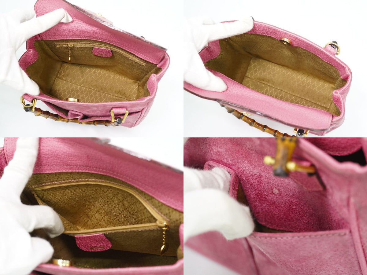 Gucci Bamboo 2-Way Shoulder Bag Pochette Suede Leather Pink — view 8